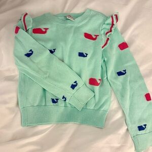 Vineyard Vines Aqua Sweater with Pink + Blue Whales